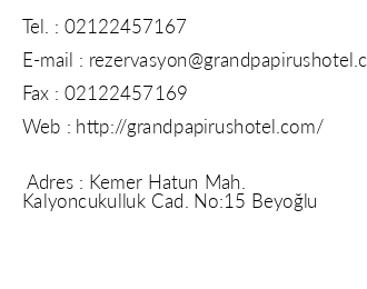 Grand Papirus Hotel iletiim bilgileri